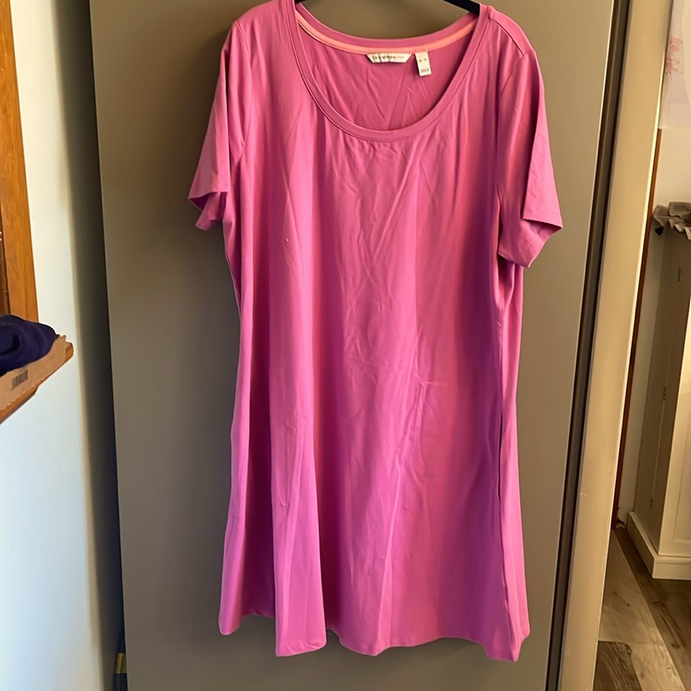 EUC Isaac Mizrahi Live Dress XL Pink Swing Elegant Cotton Modal Top Pockets